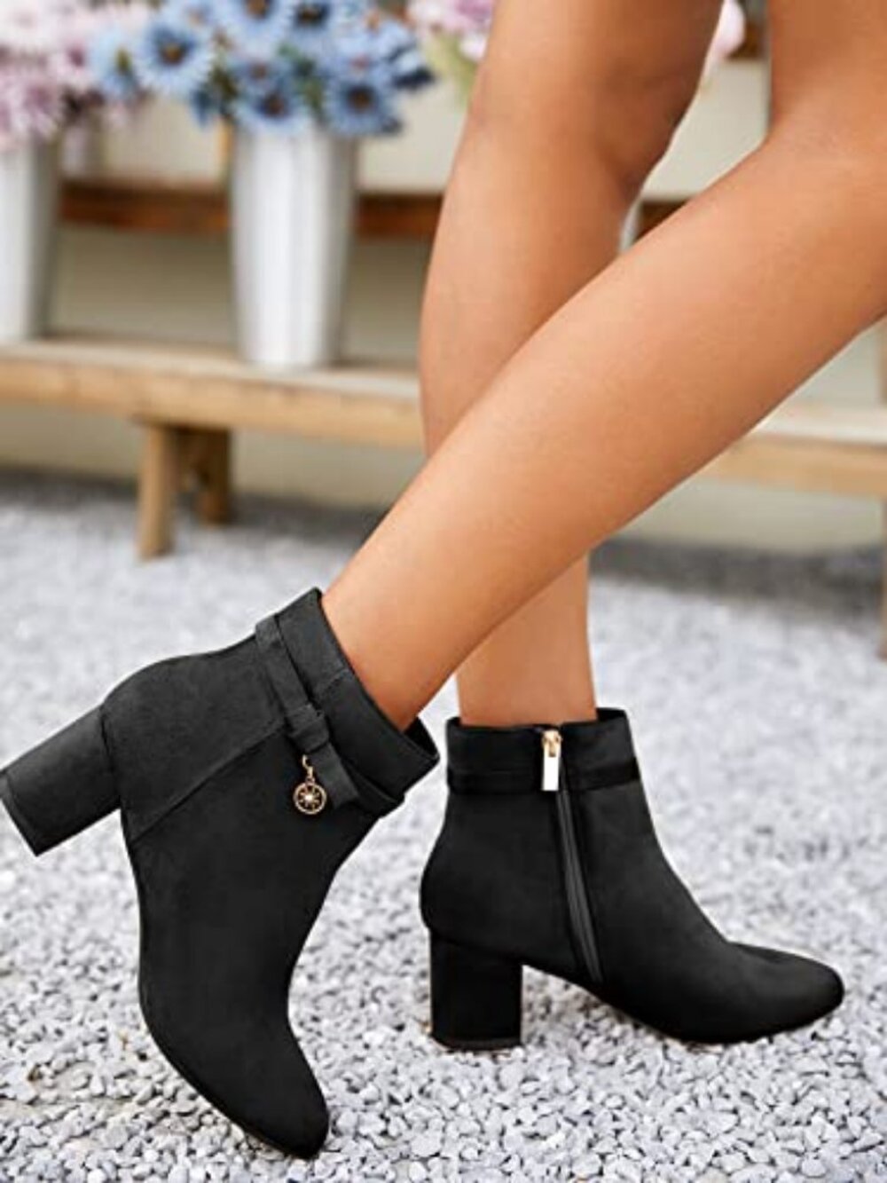 Women's Ankle Boots Chunky Block Low Heel Vintage Tie Knot Booties Shoes - Picture 2 of 4